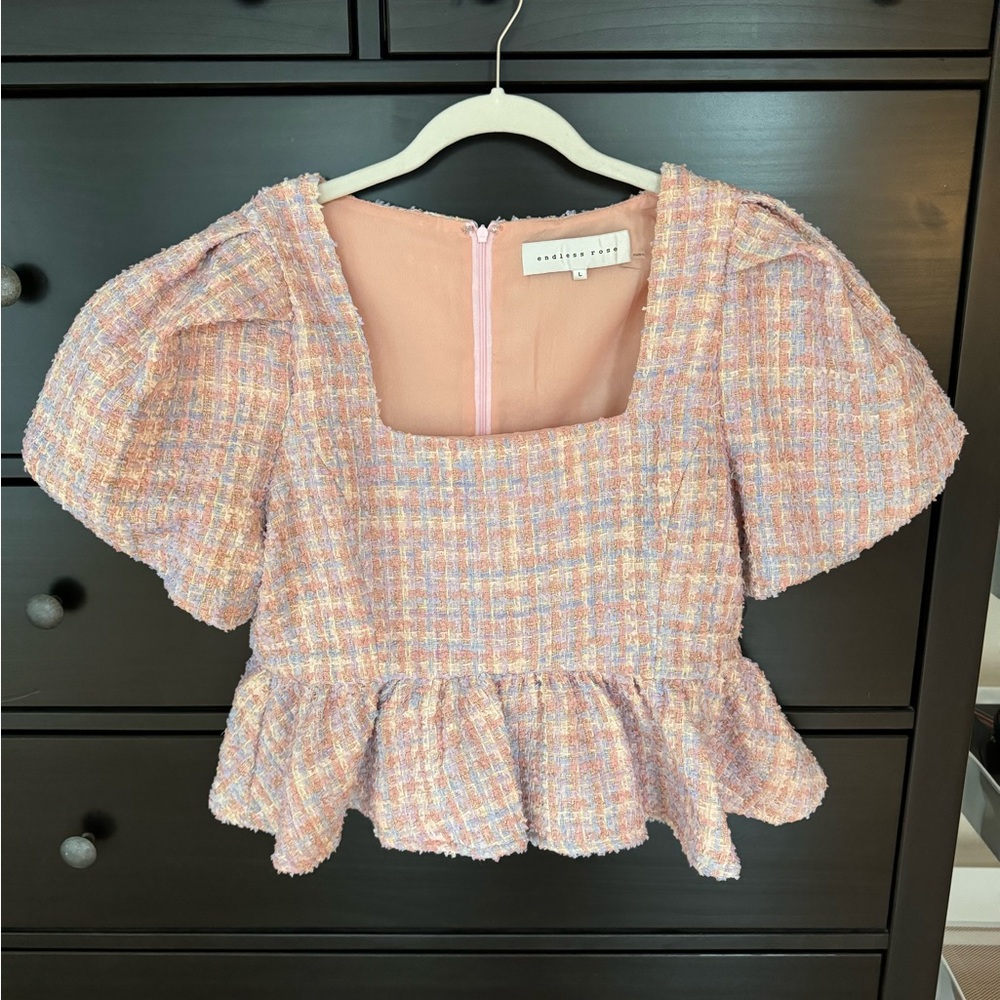 Endless Rose Multi-Tweed Baby Doll Top